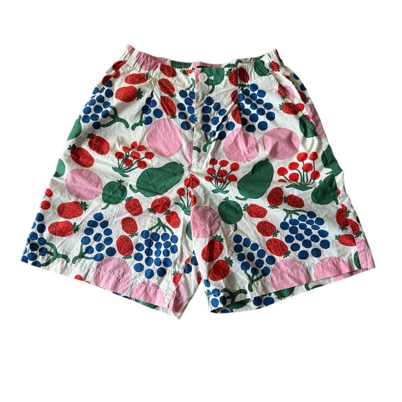 Uniqlo Pants - Uniqlo Marimekko Small Cotton Poplin Shorts Fruit Elastic Waist Button Zip Fly